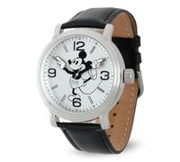 Disney Reloj de manos articuladas de Mickey Mouse para hombre, relojes clásicos de Mickey para hombre, reloj inspirado en la perfección para él, elegante reloj con esfera blanca, caja plateada, correa