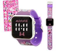Disney Reloj de Minnie Mouse para niños - Paquete de reloj digital LCD para niños con correas de dibujos animados más calcomanías | Reloj de pulsera de Minnie Mouse fácil de leer para niñas