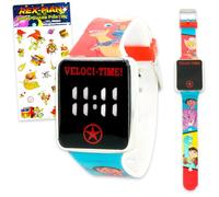 Disney Reloj Dino Ranch para niños, paquete con reloj digital LCD de dinosaurio para niños con correa y calcomanías, reloj de pulsera Dino Ranch fácil de leer para niños