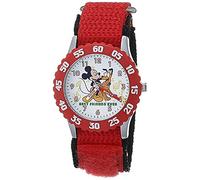 Disney Reloj infantil W000003 Time Teachers Mickey Mouse de acero inoxidable con correa de nailon de dos tonos, Rojo, Classic
