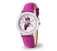 Disney Reloj Minnie Mouse para niñas, Bonito Reloj de Minnie para niños de 3 a 5 años, niños pequeños y fanáticos jóvenes, Esfera de fácil Lectura, Correa de Cuero, Bisel Plateado, Cara