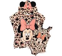 Disney Minnie Mouse Conjunto Traje baño y Poncho de Toalla con Capucha para niña 18-24 Meses