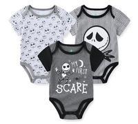 Disney’s Night Before Christmas 3 Pack Short Sleeve Creeper for Baby, Romper Bodysuit Set, Size 9M