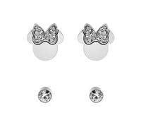 Disney Set de 2 Pares de Pendientes Minnie Mouse y Punto de Luz en Acero Médico Hipoalergénico con Circonitas Blancas, para Mujeres y Niñas, Caja de Regalo, Joyas Oficiales Disney