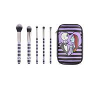 Disney Set de Brochas de Maquillaje para Mujeres Pesadilla Antes de Navidad | Brochas de Belleza Rayadas para Damas con Estuche con Cremallera en Morado y Negro | Brochas Mixtas para Rostro