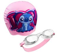 Disney Set de Gafas Buceo y Gorro Piscina Niña con Protección Antiempañante y UV (Rosa Stitch, 6-14 Años)
