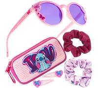 Disney Set de Gafas Sol Niña con Protección UV, Estuche y Accesorios para el Cabello - Regalos para Niñas (Rosa Stitch)