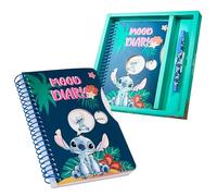 Disney Sets de Material Escolar para Niños, Cuaderno Bonito Stitch, Libreta con Boli y Pegatinas, Set Papeleria Original (Azul Marino Stitch)