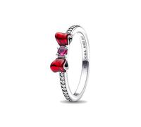Disney Snow White Bow Sterling Silver Ring with fucsia Rose Crystal, Clear Cubic Zirconia and Red Enamel