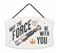 Disney Star Wars May the Force Be With You Lightsaber Hanging Wood Wall Decor - Classic Star Wars Sign for Man Cave or Movie Room