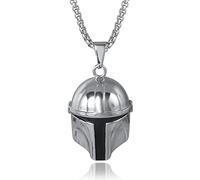 Disney Star Wars Men's Stainless Steel Boba Fett Helmet Officially Licensed Pendant Necklace, 22" Box Chain