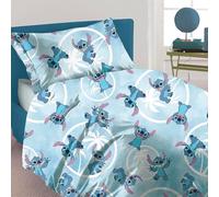 Disney Stich BLU - Juego de sábanas para Cama Individual de Franela de algodón Puro, sábana encimera + Bajera con Esquinas + Funda de Almohada