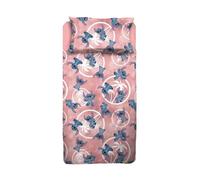 Disney Stich Rosa - Juego de sábanas para Cama Individual de una Plaza de Franela de Puro algodón - Juego Completo de sábana encimera + Bajera con Esquinas + Funda de Almohada