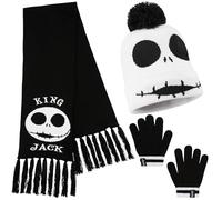 Disney Stitch Accesorios de Invierno Set de 1, 2 o 3 Piezas para Niñas, Gorro Niña Guantes Invierno Bufanda, Regalos Niños (Negro Jack 3 Pcs)