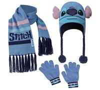 Disney Stitch Accesorios de Invierno Set de 1, 2 o 3 Piezas para Niñas, Gorro Niña Guantes Invierno Bufanda, Regalos Niños (Azul Stitch 3 Pcs)