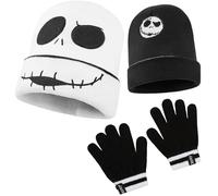 Disney Stitch Accesorios de Invierno Set de 1, 2 o 3 Piezas para Niñas, Gorro Niña Guantes Invierno Bufanda, Regalos Niños (Negro Jack 2 Pcs Reversible)