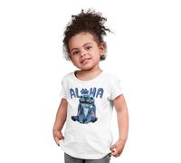 Disney Stitch Aloha Vibes Girls T-Shirt - Hawaiian Graphic tee with Palm Trees & Surfboards - Tropical Summer Style, Blanco, 10 Años