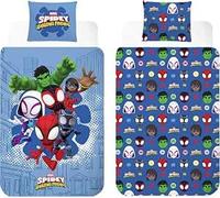 Disney Stitch & Angel Juego de Funda Nórdica Individual | Funda Nórdica 140×200cm + Funda de Almohada 50×70cm | Ropa de 100% Algodón Suave (Spidey y Sus Sorprendentes Amigos - Azul, Cama Junior)