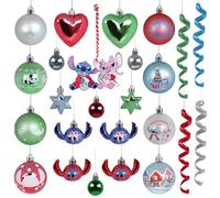 Disney Stitch Angel Set de Adornos navideños, IRRROMPIBLES para el árbol de Navidad, Adornos de plástico, Set 25 Piezas (E)
