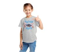 Disney Stitch Beach Days Girls' Camiseta - Cute Summer Graphic tee - Ocean Vibes, Tropical Cartoon Style, Gris, 10 Años