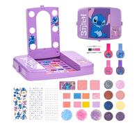 Disney Stitch Beauty Vanity Set con Espejo Iluminado, Incluye Brillo Labial, Sombra de Ojos, rojez, cepillos, Esmalte de uñas, Accesorios, baterías no Incluidas, por Townley Girl