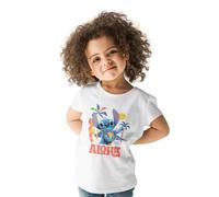 Disney Stitch Blue Aloha Graphic Girls T-Shirt - Vibrant Cartoon Print T-Shirt for Kids & Adults - Cute Smiling Stitch Design, Blanco, 10 Años