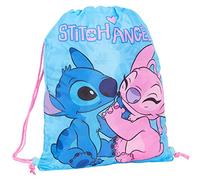 Disney Stitch - Bolsa con cordón para niñas, kit de polietileno, bolsa de gimnasio, bolsa de natación, mochila escolar para niños, Azul/Rosa, Taille unique