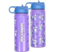 Disney Stitch - Botella de acero inoxidable personalizada con pajita para niñas, regalo con nombre grabado, 700 ml, botella de agua escolar 100% a prueba de fugas, sin BPA