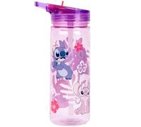 Disney Stitch - Botella de agua con pajita de 580 ml, 100% a prueba de fugas, duradera, para escuela, plástico resistente y sin BPA, color rosa