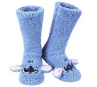 Disney Stitch Calcetines Antideslizantes Mujer Invierno, Zapatillas de Estar por Casa Divertidos, EU 35-41, Regalo para Ella (Azul Stitch)
