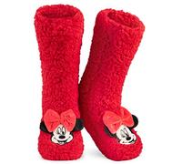 Disney Stitch Calcetines Antideslizantes Mujer Invierno, Zapatillas de Estar por Casa Divertidos, EU 35-41, Regalo para Ella (Rojo Minnie)