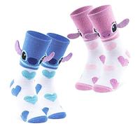 Disney Stitch Calcetines Antideslizantes Mujer y Adolescentes, 35-41 EU, Pack 2 Calcetines Invierno Casa Cálidos de Felpa, Regalo Mujer (Rosa/Azul Corazón)