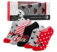 Disney Stitch Calcetines Invisibles Niña, Pack de 5, 27-30 EU, Calcetines Bajos con Antideslizante en el Talón, Regalos Niñas (Gris/Rojo)