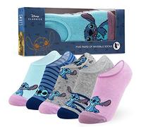 Disney Stitch Calcetines Invisibles Niña, Pack de 5, 27-30 EU, Calcetines Bajos con Antideslizante en el Talón, Regalos Niñas (Gris/Azul)