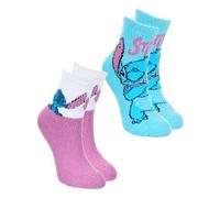Disney Stitch Calcetines Niña, Diseño Stitch Set de 2 Calcetines de Estar Por Casa, Regalo para Niñas y Adolescentes, Talla EU 27/30