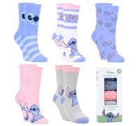 Disney Stitch Calcetines Niña, Diseño Stitch Set de 5 Calcetines Clasicos para Adolescentes y Mujer, Talla EU 27/30