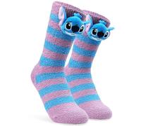 Disney Stitch Calcetines Pantuflas Mujer Adolescente 35-41, Vellón Esponjoso Angel Calcetines Antideslizante 3D Personaje, Regalos Mujeres (Azul/Rosa Stitch)