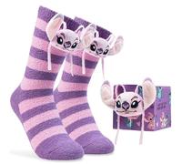 Disney Stitch Calcetines Pantuflas Mujer Adolescente 35-41, Vellón Esponjoso Angel Calcetines Antideslizante 3D Personaje, Regalos Mujeres (Dorado Angel)