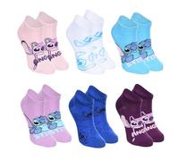 Disney Stitch Calcetines para Mujer, Set de 6 Calcetines Cortos Invisibles Algodon, Regalo para Mujer Niña y Adolescentes | Talla EU 36/38