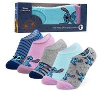 Disney Calcetines Mujer Divertidos, Pack 5 Pares Calcetines Tobilleros Mujer, Calcetines Invisibles, Regalos Originales Stitch, Mickey, Minnie (Azul Stitch)