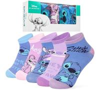 Disney Stitch Calcetines Tobilleros Niña, Pack de 5 Calcetines Originales para Niñas y Adolescentes, Regalos para Niños (Rosa/Azul Stitch, 30-35 EU)