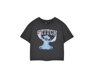 Disney Stitch Camiseta Cortada de Mujer en Color Carbón | Camiseta Gráfica Cortada de Manga Corta Estilo Colegio | Ropa de Dibujos Animados de Alien Lindo | Regalo de Mercancía de la Película