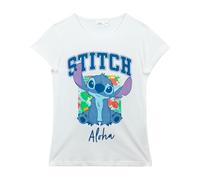 Disney Stitch - Camiseta para niña, 100% algodón, camiseta de verano, manga corta, licencia oficial, modelo clásico o crop, tallas 3-14 años, 10326 White, 10 años