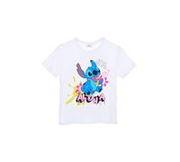 Disney Stitch - Camiseta para niña, 100% algodón, camiseta de verano, manga corta, licencia oficial, modelo clásico o crop, tallas 3-14 años, 10077 White, 16 Años