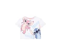 Disney Stitch - Camiseta para niña, 100% algodón, camiseta de verano, manga corta, licencia oficial, modelo clásico o crop, tallas 3-14 años, 10062 White, 6 años