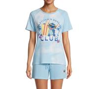 Disney Stitch Camiseta y Pantalón Corto para Mujer, Pijama Algodón Suave, Diseño 'Surf Club' Stitch Conjunto 2 Piezas, Regalo para Mujer y Adolescentes | Azul | Talla M
