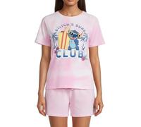 Disney Stitch Camiseta y Pantalón Corto para Mujer, Pijama Algodón Suave, Diseño 'Surf Club' Stitch Conjunto 2 Piezas, Regalo para Mujer y Adolescentes | Rosa | Talla L