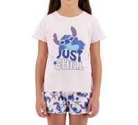 Disney Stitch Camiseta y Pantalón Corto para Niña, Diseño 'Just Chill' Pijama Conjunto 2 Piezas para Niñas, Talla 10 Años | Rosa