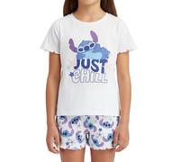 Disney Stitch Camiseta y Pantalón Corto para Niña, Diseño 'Just Chill' Pijama Conjunto 2 Piezas para Niñas, Talla 10 Años | Blanco