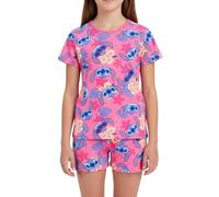 Disney Stitch Camiseta y Pantalón Corto para Niña, Diseño Tropical Verano Pijama Conjunto 2 Piezas para Niñas, Talla 8 Años | Rosa
